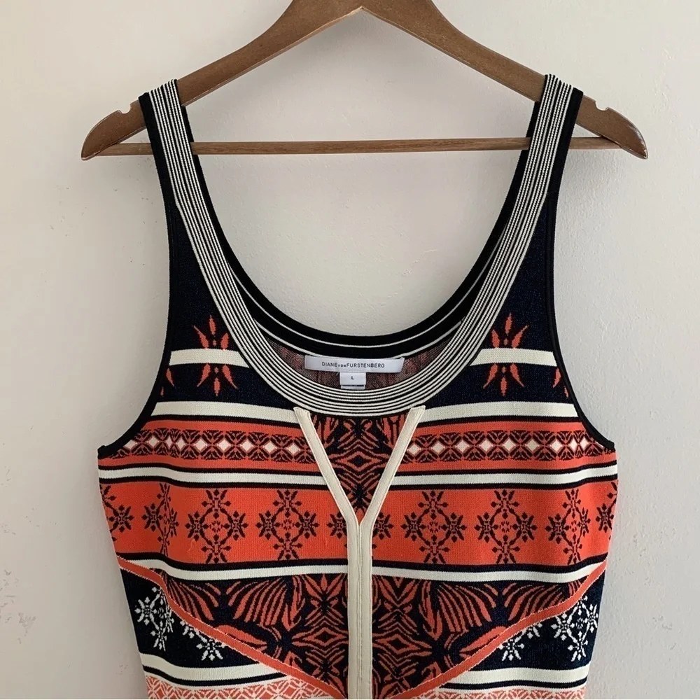 Diane Von Furstenberg Double Knit Sleeveless Fit and Flare Dress Large